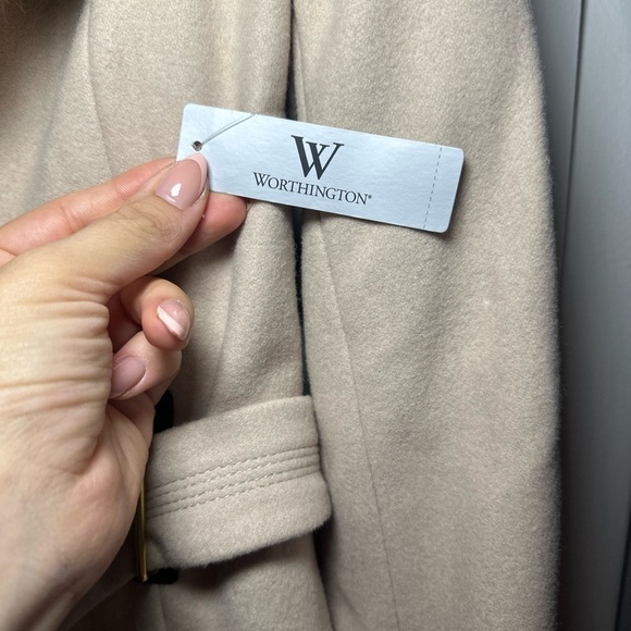 NWOT WORTHINGTON LINED WOOL BLEND FAUX FUR REMOVABLE COLLAR COAT WITH BELT - Picture 13 of 14